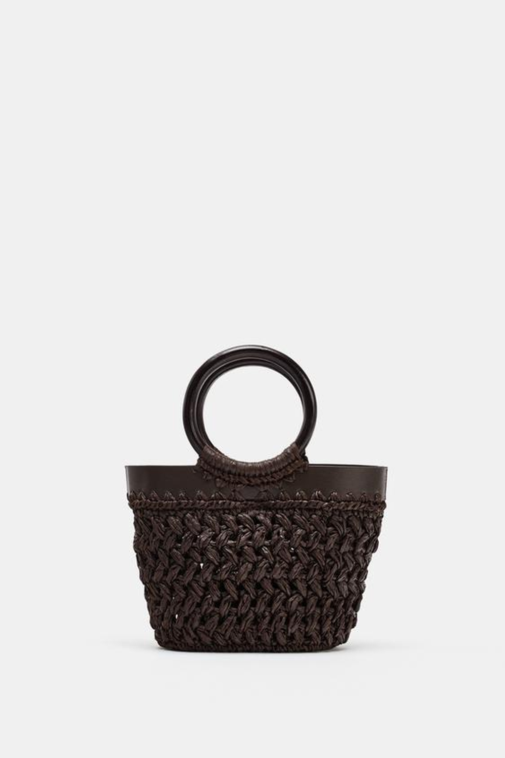 ZARA МИНИ-СУМКА-КОРЗИНА ИЗ РАФИИ, КОРИЧНЕВЫЙ