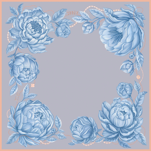 Платок «Пионы» голубая дымка