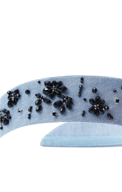Кокошник из голубой джинсы с черными цветами S