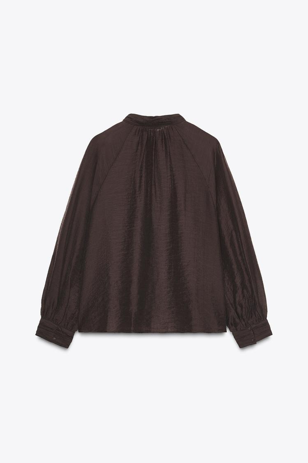 ZARA ПОЛУПРОЗРАЧНАЯ БЛУЗА С РУКАВАМИ-БУФАМИ, КОРИЧНЕВЫЙ