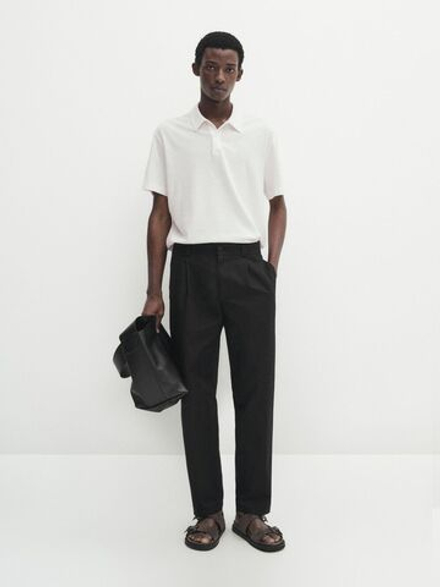 Massimo Dutti Поло из смесового льна с короткими рукавами, натуральный, кремовый