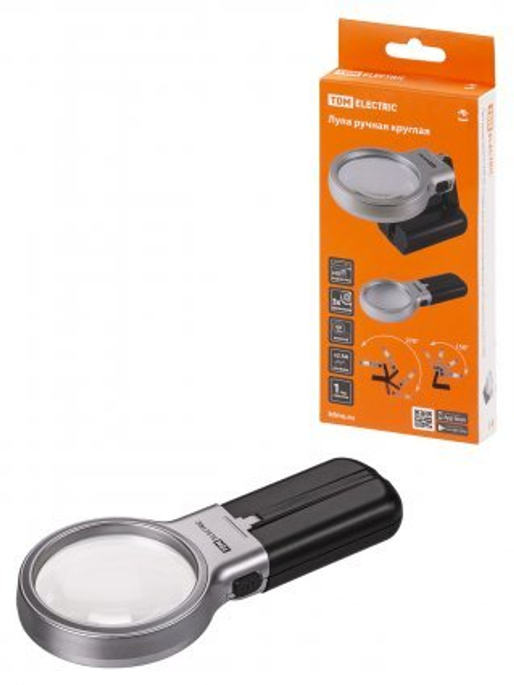 Лупа ручная круглая, d 68 мм, 6-ти крат. увел., LED подсветка, 2хАА, TDM SQ1025-0904