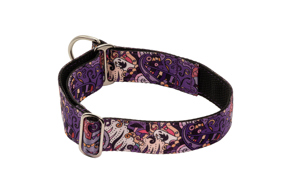Широкий ошейник полуудавка для собак Пейсли фиолет Lapalandia 40 мм