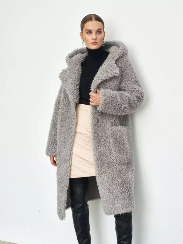 Шуба женская чебурашка тедди эко, серая, SilverFox