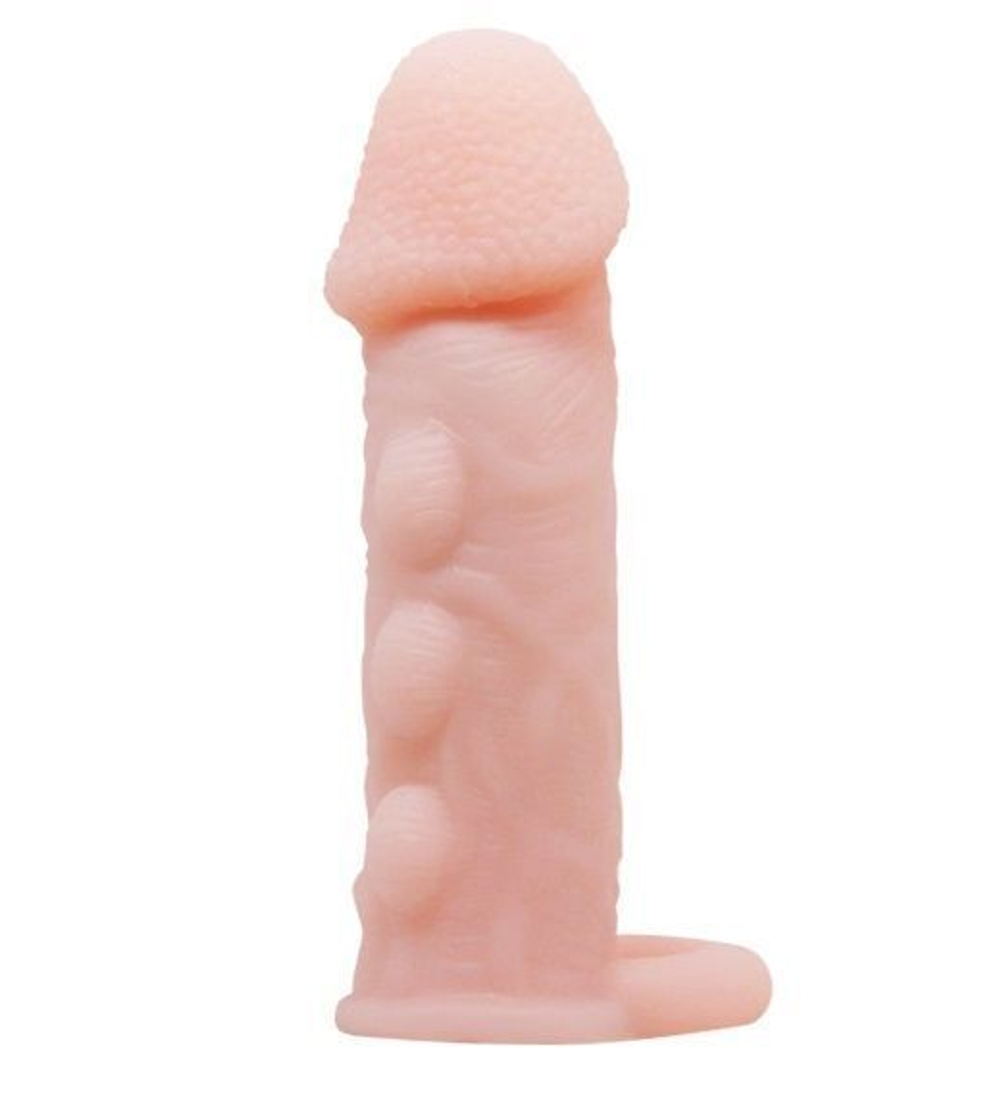 Телесная насадка с подхватом мошонки и наростами - 14 см. (Цвет: телесный)