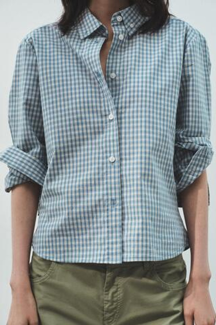 ZARA ПРИТАЛЕННАЯ РУБАШКА В КЛЕТКУ, СИНИЙ/БЕЛЫЙ