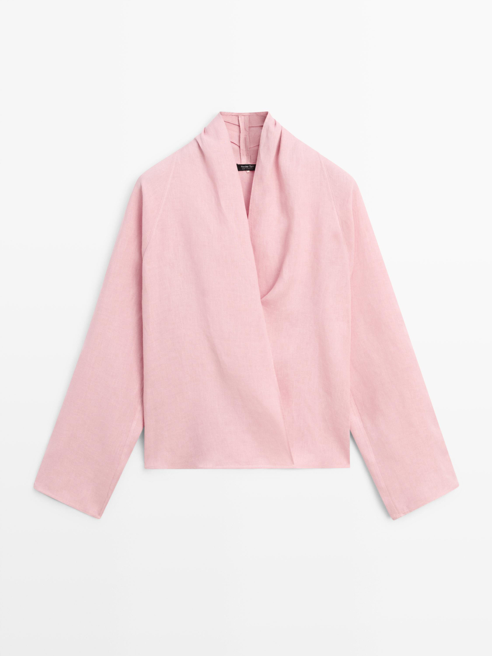 Massimo Dutti Блуза из струящейся льняной ткани внахлест, пастельно-розовый