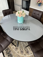 Круглый стеклянный раздвижной стол и стулья "ГУЧИ" коричневый