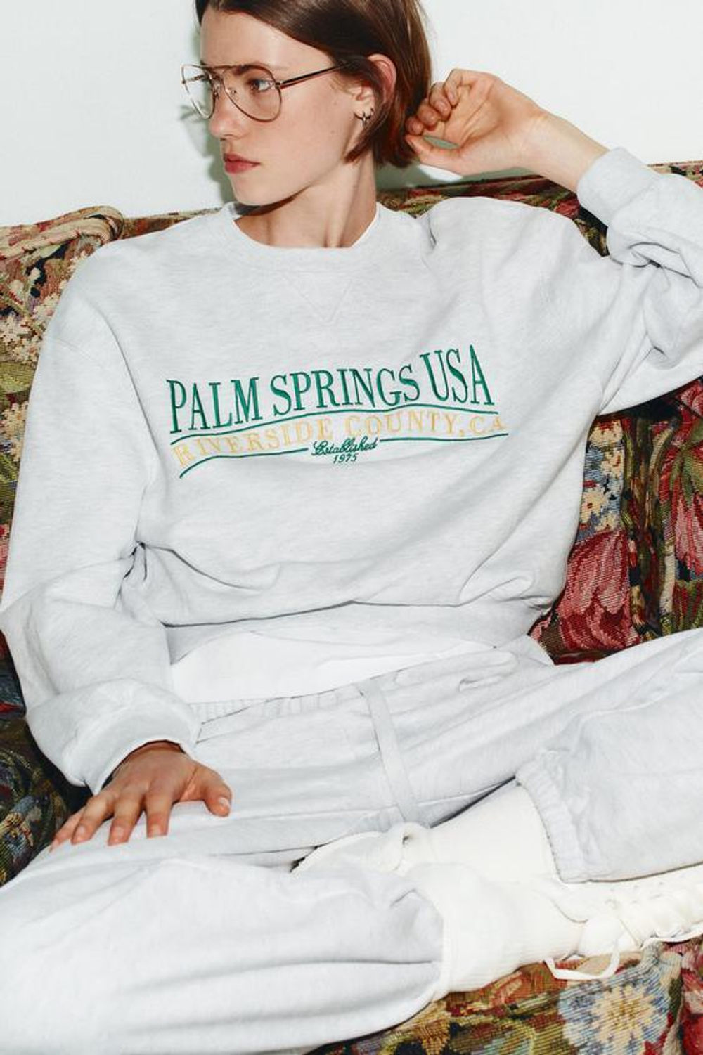 ZARA ХЛОПКОВЫЕ БРЮКИ С НАДПИСЬЮ, СЕРЫЙ МЕЛАНЖ