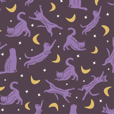 Коты, звезды и месяц на фиолетовом