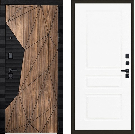 Входная дверь в квартиру Лекс Гранд Премьер черный кварц + орех каньон /  №94 Белый снег софт (белый матовый, без текстуры)