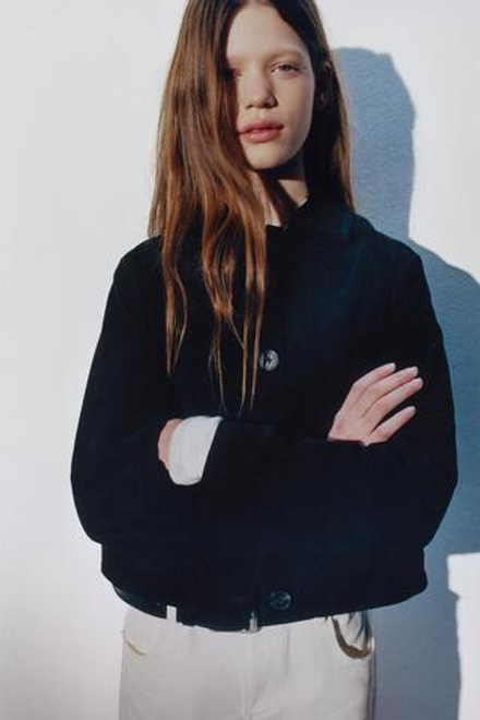 ZARA КУРТКА ИЗ 100% КОЖИ, ЧЕРНЫЙ