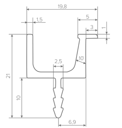 Ручка-профиль торцевая U-line (ДСП+стекло), 5000мм, белый матовый, AQ