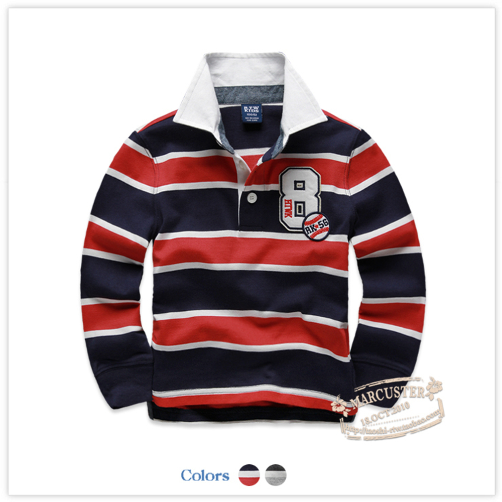 Поло детское в полоску с длинным рукавом и логотипом