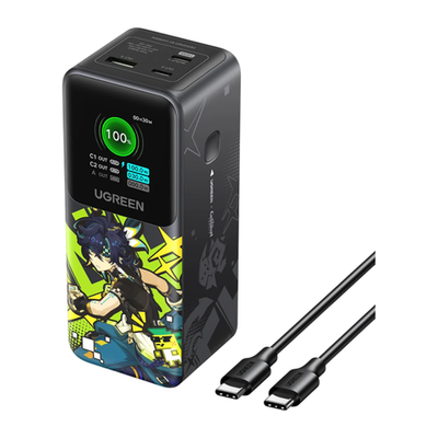 Внешний аккумулятор Ugreen Nexode Genshin Impact Edition (20000 мА·ч) (PB721) Проводная зарядка: 2 USB-C, USB-A. Беспроводная зарядка: нет. Есть дисплей, поддержка PD 3.0, QC 3.0, PPS, AFC, SCP и FCP. Энергоёмкость — 72 Вт·ч. Максимальная выходная мощност