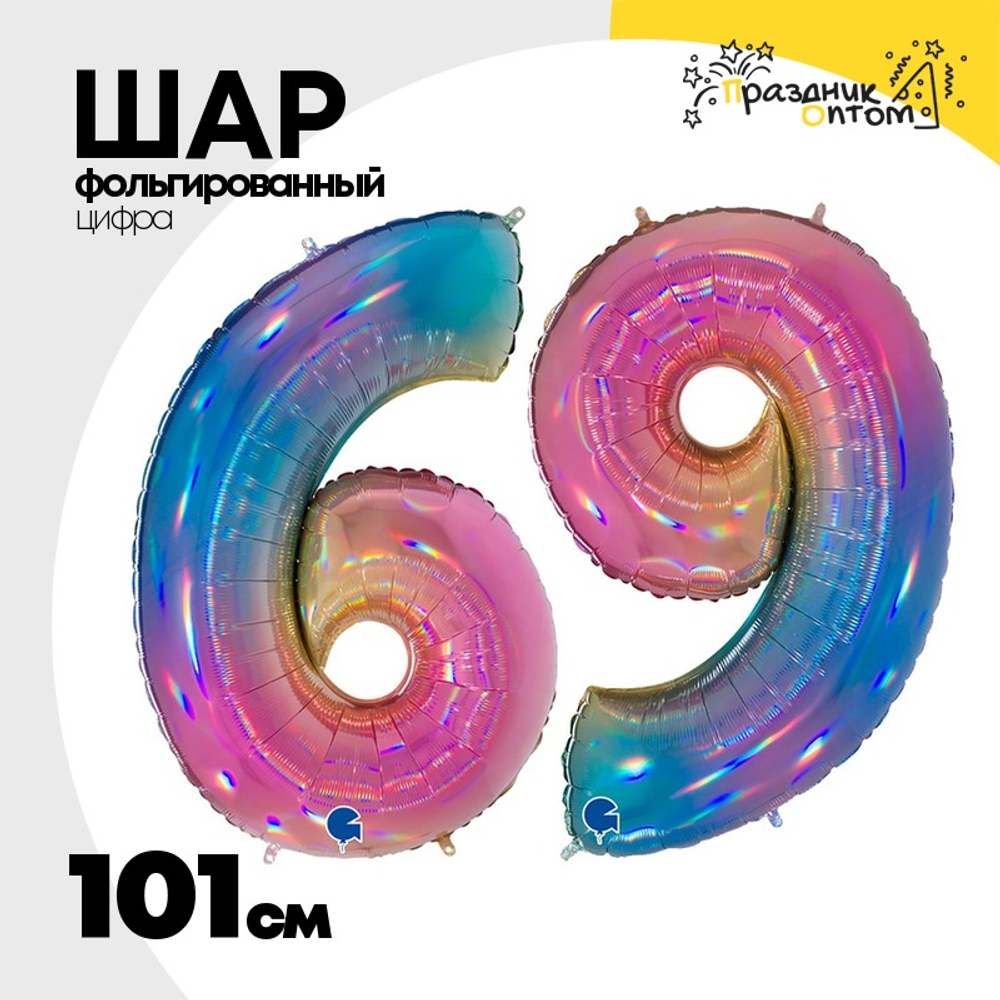 Шар фольгированный Цифра 6 101 см (Ассорти)