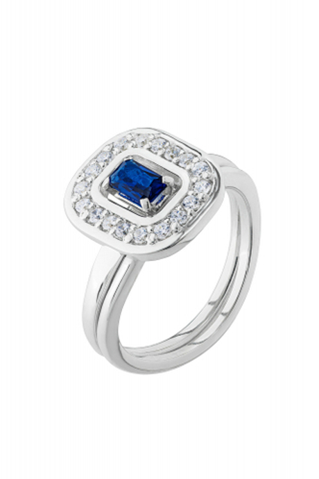 Кольцо сборное из серебра со вставками из выращенной синей шпинели и бесцветных фианитов