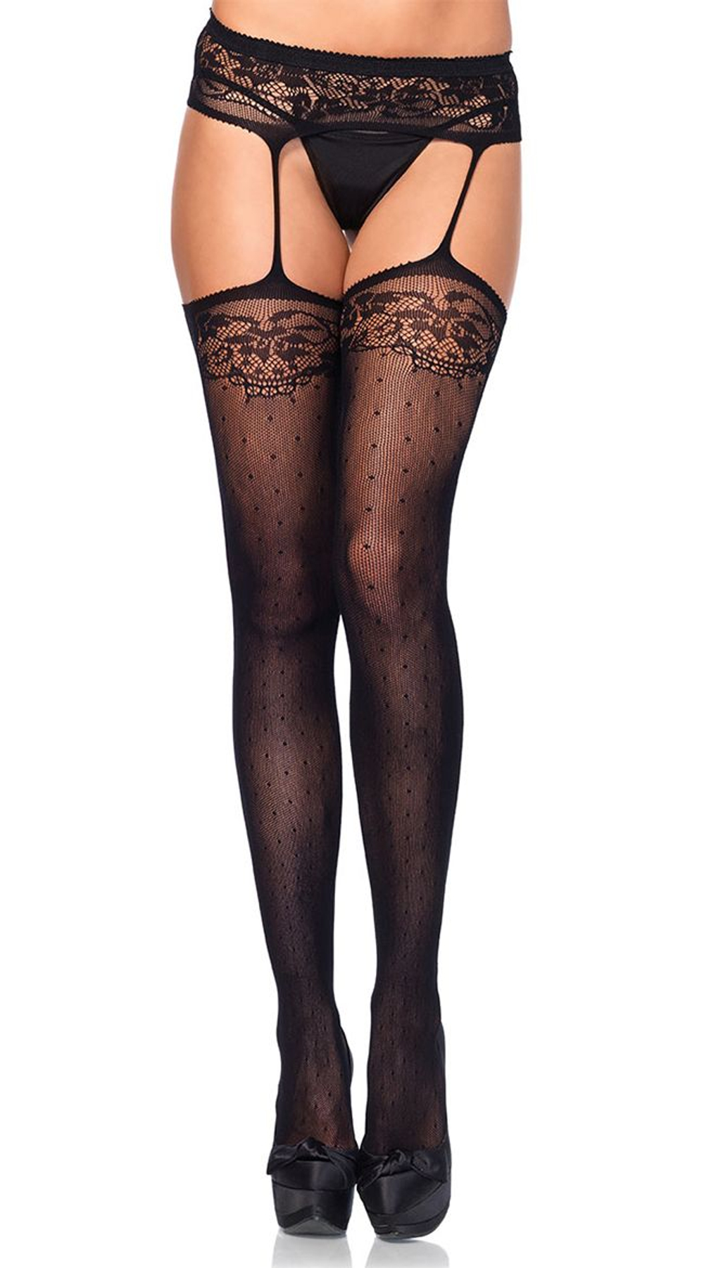 Чулочки в горошек Dotted Garterbelt Stoking (Размер: S-M-L) (Цвет: черный)