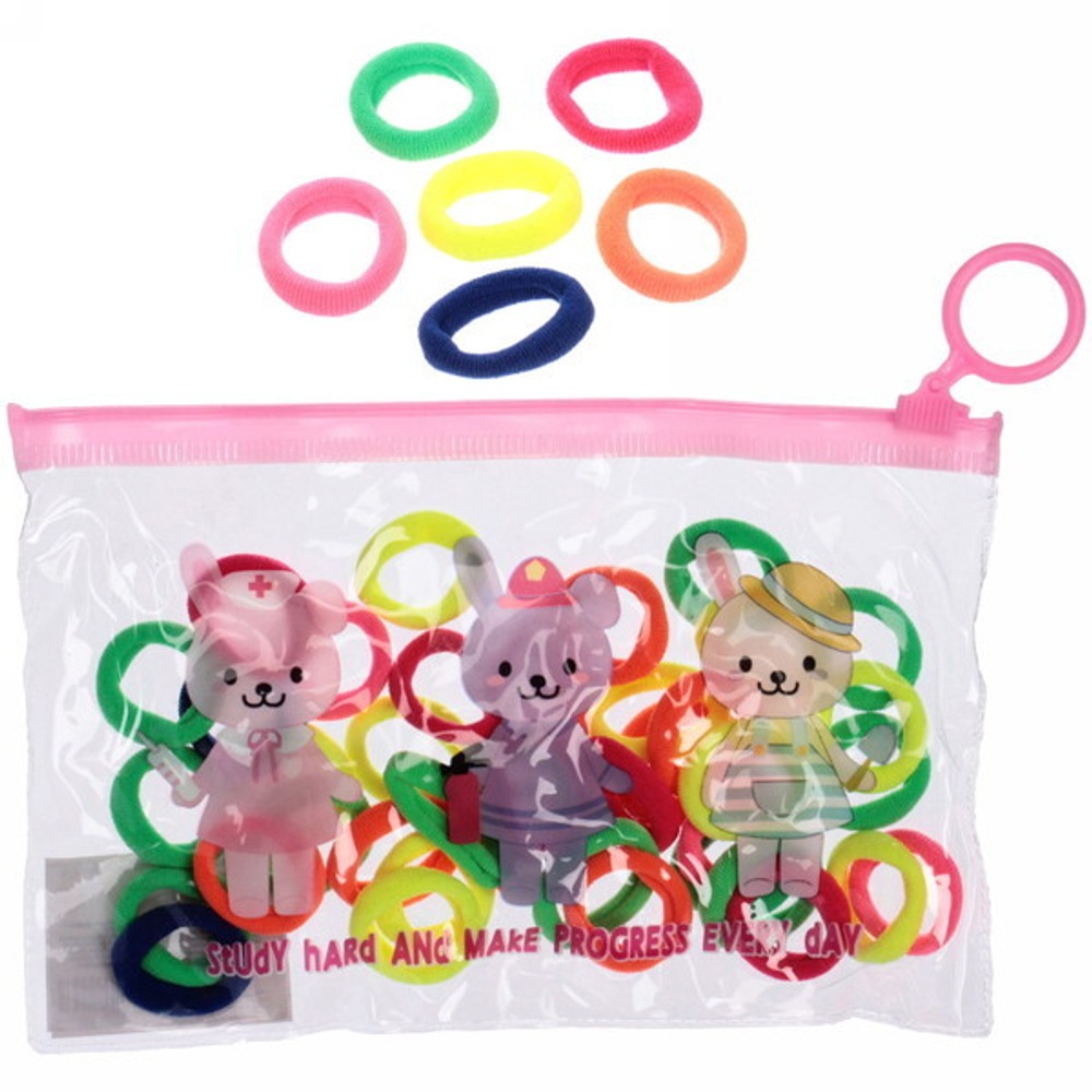 Резинки детские для волос 40шт (+-2 шт)»Bright style - Веселые друзья «, микс 4 цвета, 17*11см