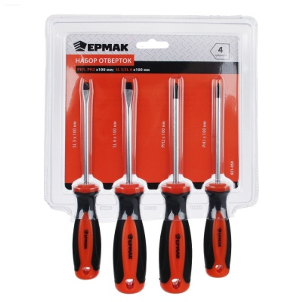 Отвертка набор 4 предмета (РН1,РН2*100,SL5,SL6*100) ЕРМАК