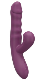 Фиолетовый силиконовый вибратор с эффектом фрикций - 21,8 см.