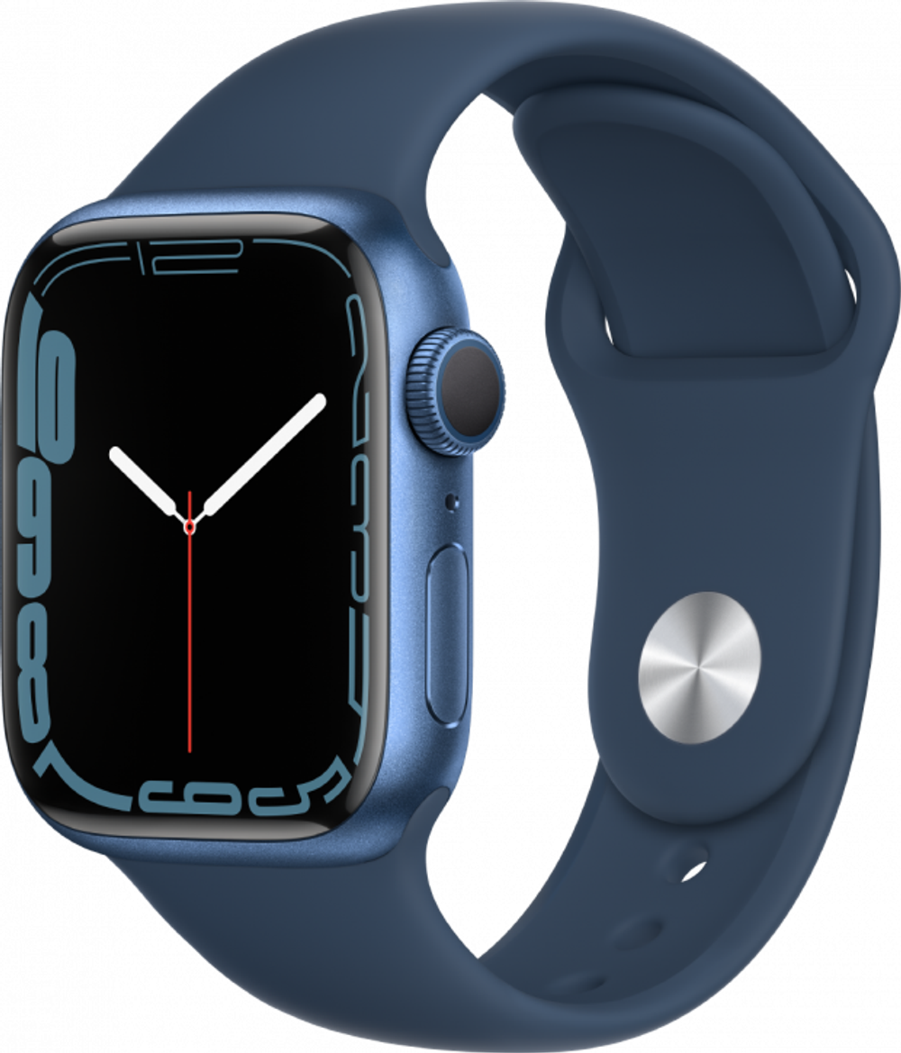 Apple Watch Series 7 45 мм, корпус из алюминия синего цвета цвета, спортивный ремешок «синий омут»