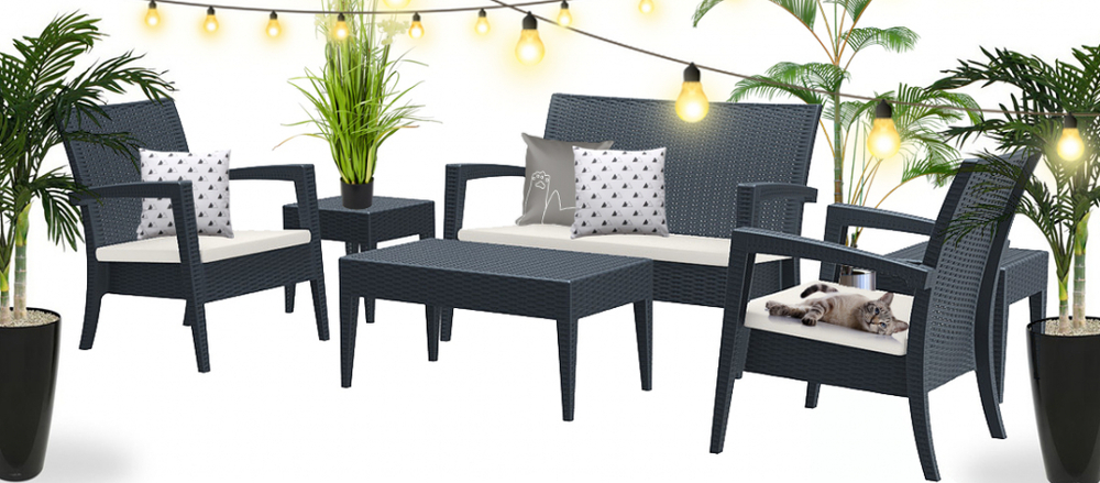 Комплект пластиковой плетеной мебели Siesta Contract Miami Lounge Set, антрацит