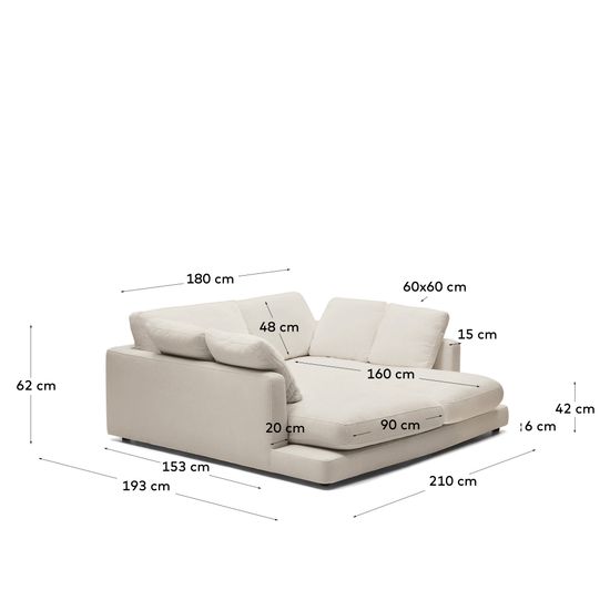 Gala 3-х местный диван с двойным шезлонгом бежевого цвета 210 см