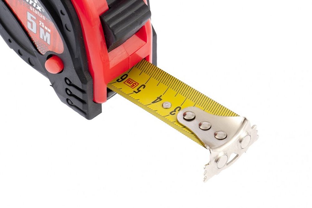 31005 Рулетка Status magnet 3 fixations, 5 м х 25 мм, обрезиненный корпус, зацеп с магнитом Matrix