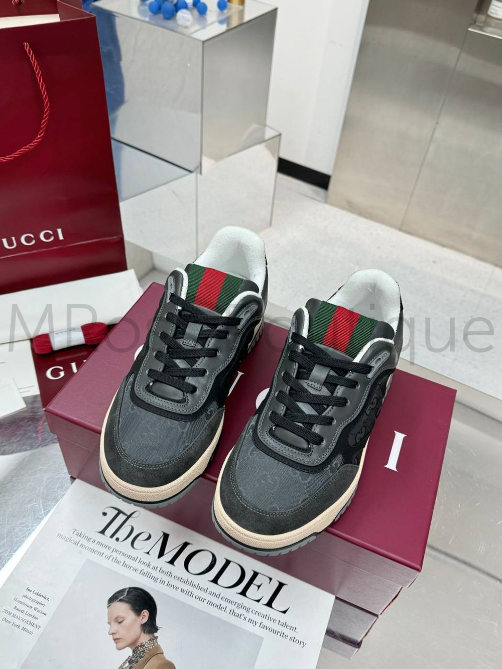 Кроссовки Gucci Re-Web мужские черные с узорами