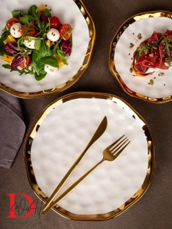 Набор из 6 глянцевых тарелок плоских мятый фарфор 25 см