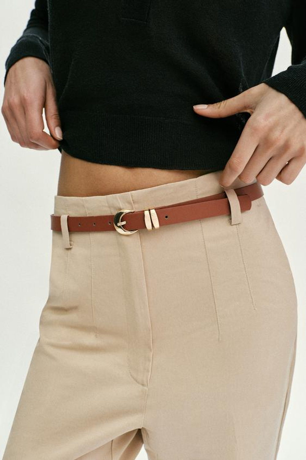 ZARA БРЮКИ С ВЫСОКОЙ ПОСАДКОЙ И РЕМНЕМ, СВЕТЛЫЙ ЖЕЛТО-КОРИЧНЕВЫЙ