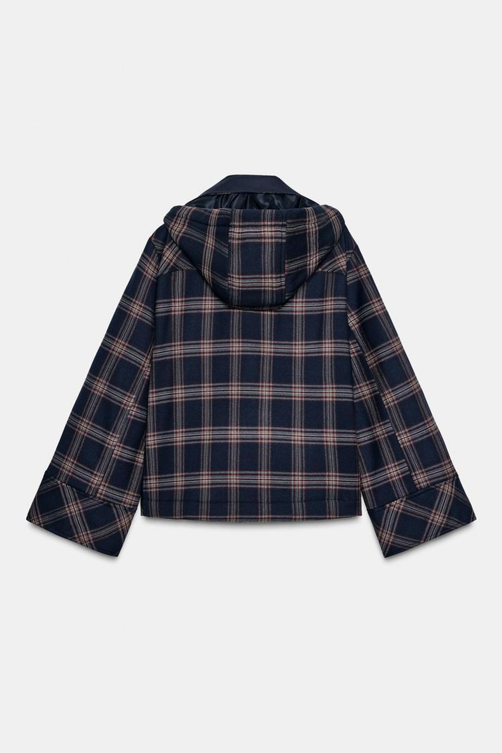 ZARA СТЕГАНАЯ КУРТКА В КЛЕТКУ С КАПЮШОНОМ, КРАСНЫЙ/ТЕМНО-СИНИЙ