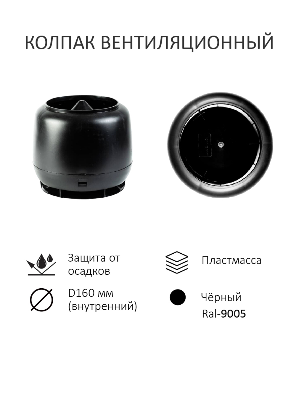 Комплект вентиляции: Колпак D160, вент. выход утепленный высотой Н-500, для плоской кровли