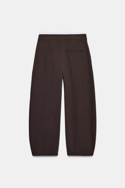 ZARA БРЮКИ-БАРРЕЛИ С ДВОЙНЫМ ПОЯСОМ, КОРИЧНЕВЫЙ