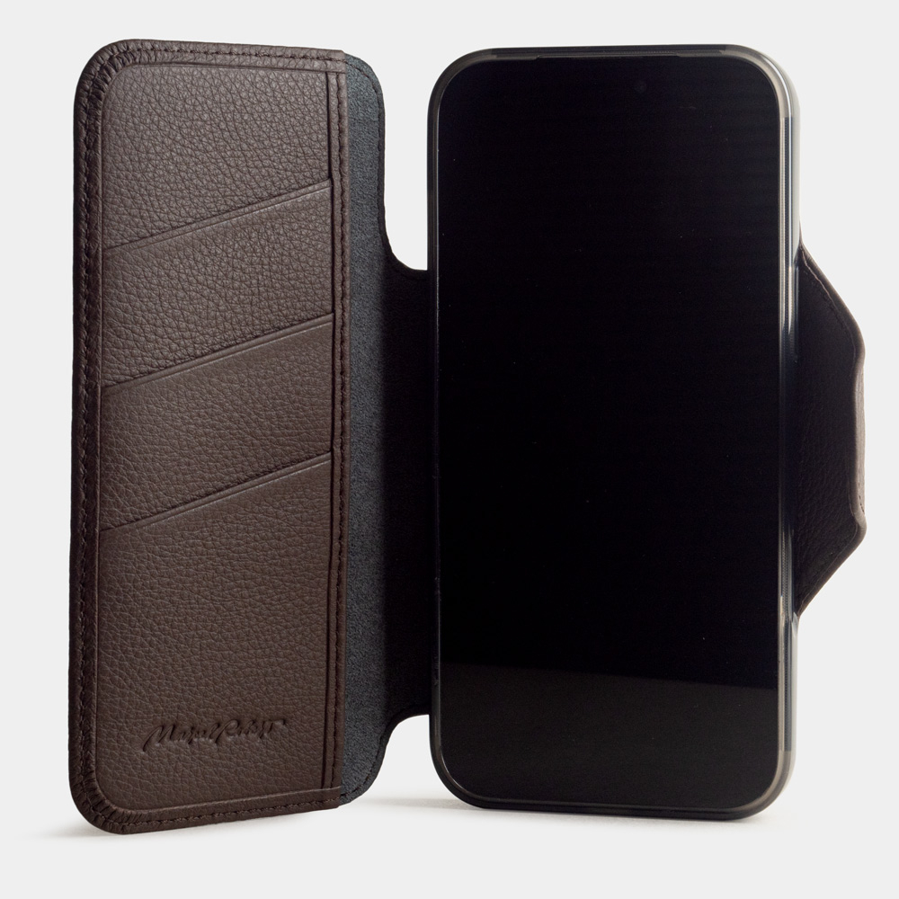 Чехол с кардхолдером для iPhone 17 Pro Max из кожи теленка, темно-коричневого цвета