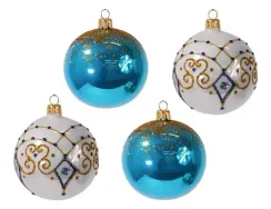 С1790/2 Набор стеклянных шаров Тайна 4 шт., 75 мм., голубой, Ёлочка