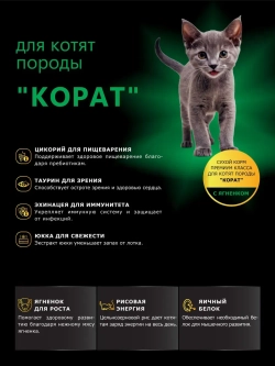 Корм сухой для котят породы Корат, с ягненком, 400 гр
