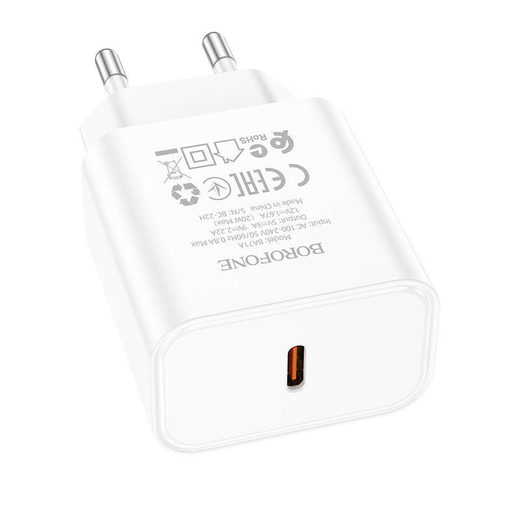 Сетевая зарядка с поддержкой быстрой зарядки PD 3А 20Вт USB-C BOROFONE BA71A  белый