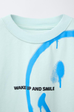 ZARA ФУТБОЛКА С ПРИНТОМ SMILEYWORLD®, НЕБЕСНО-ГОЛУБОЙ
