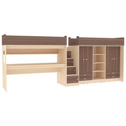 Двухъярусная кровать КарИВи Л-CE606-604 80х190  Дуб Молочный Бодего Темный