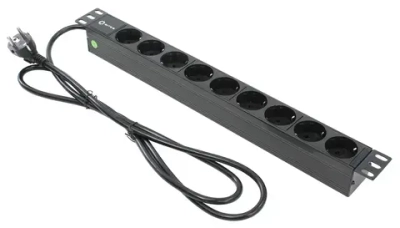 Блок розеток 19", 1U, 9 розеток, 16A, кабель 2 метра, огнеупорный пластик, 5bites PDU919P-02