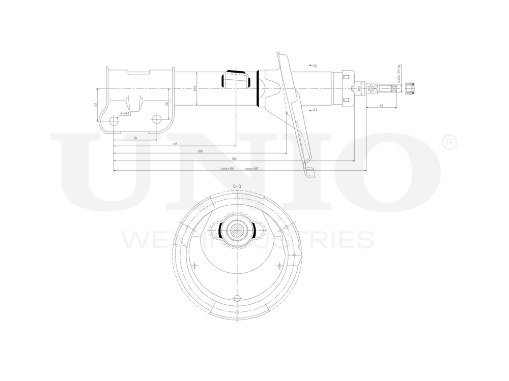 Амортизатор газовый передней подвески правый UNIO SAB-10093