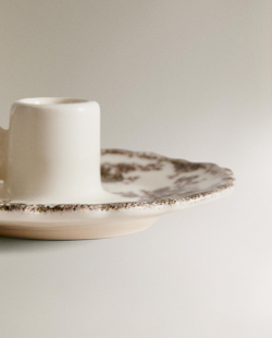 Zara Home Подсвечник из фаянса, цвет тёмно-зелёный, 16 см