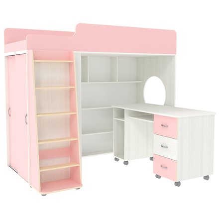 Кровать-чердак КарИВи Легенда 5.2 Белое Дерево Розовый