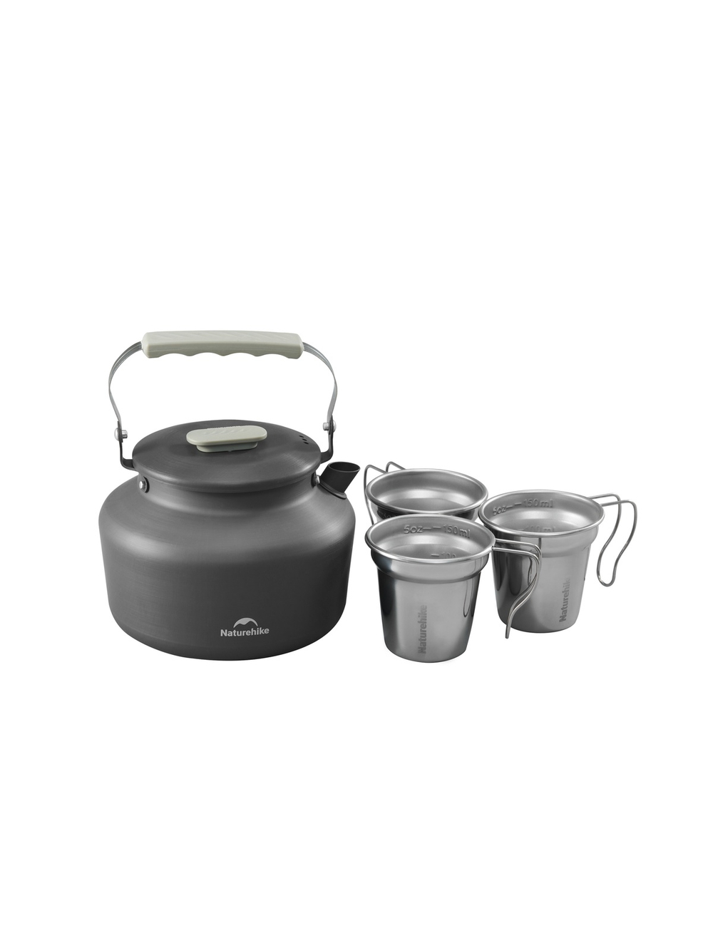Набор посуды Naturehike туристический, чайник 1,4 л и 3 чашки, алюминий, серый