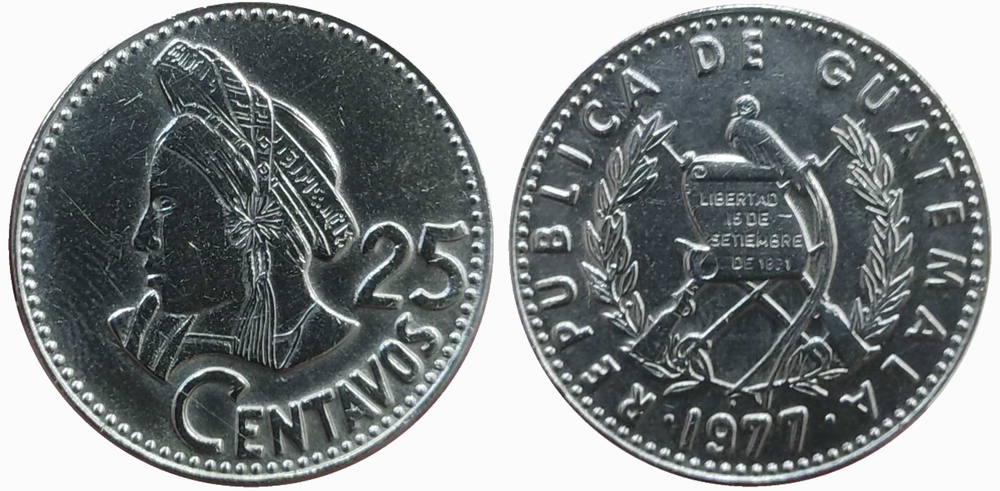 Гватемала 25 сентаво, 1971 Индианка XF