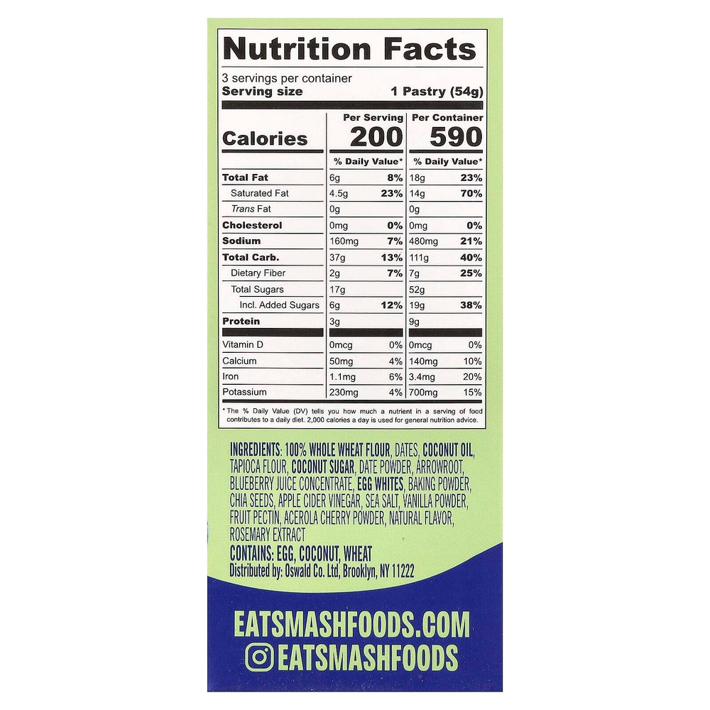 Smash Foods, Toasties™, голубика, 3 шт., 54 г (1,9 унции) каждое