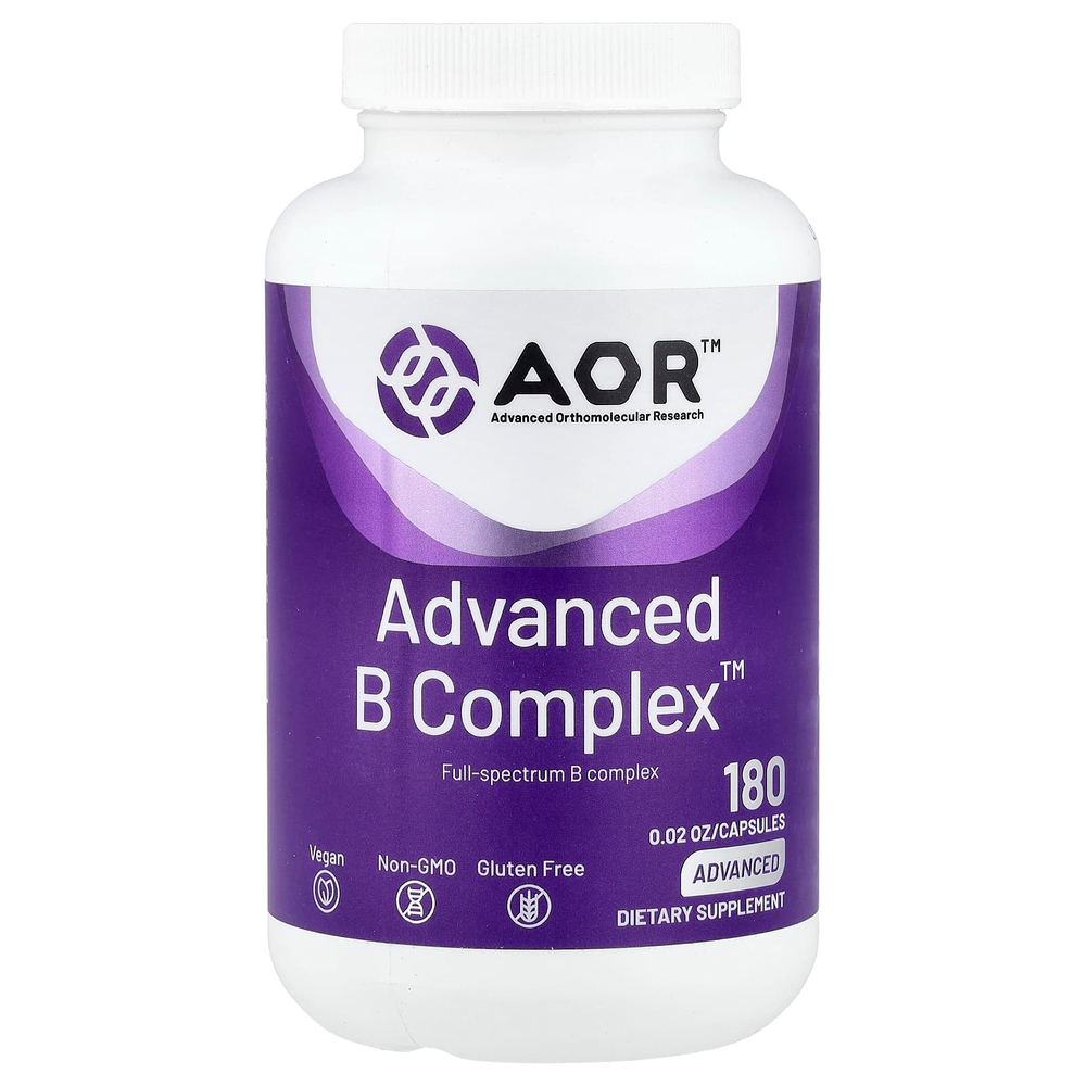 Advanced Orthomolecular Research AOR, Advanced B Complex™, улучшенный комплекс витаминов группы B, 180 капсул