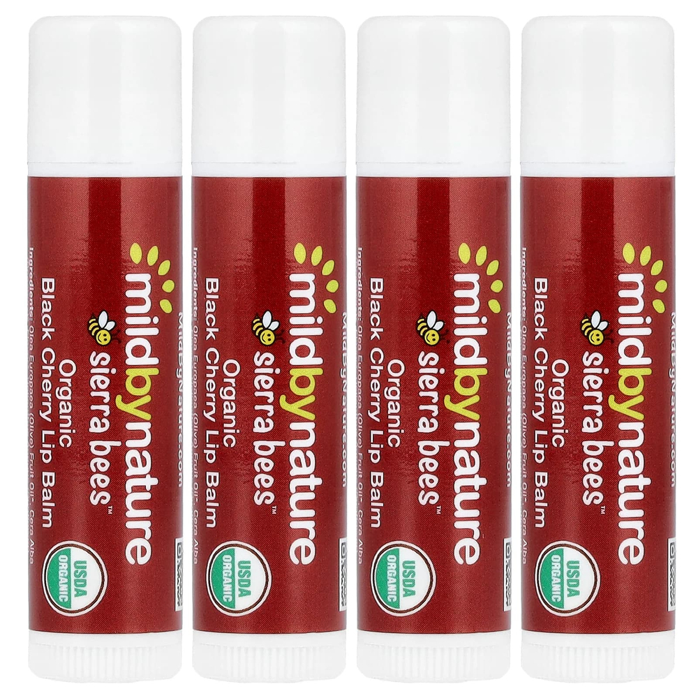 Mild By Nature, Sierra Bees™, органические бальзамы для губ, черешня, упаковка из 4 шт. по 4,25 г (0,15 унции)